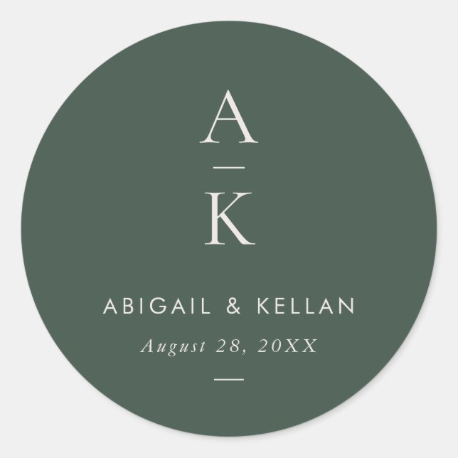 Simple Modern Green Monogram Mix Match Wedding Classic Round Sticker (Front)