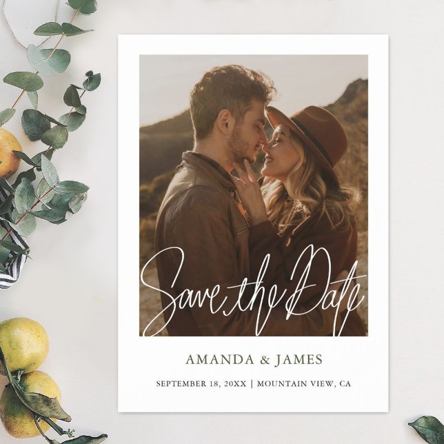 Simple Modern Green Photo Wedding Save the Date   Magnetic Invitation (Creator Uploaded)