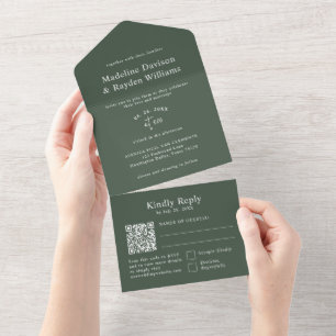 Simple Modern Green QR Code Wedding All In One Invitation