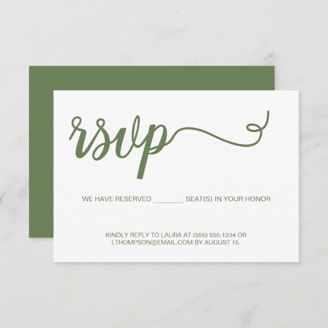 Simple Modern green Script RSVP without mailing (Front/Back)