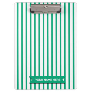 Simple Modern Green Stripe Custom Name Clipboard