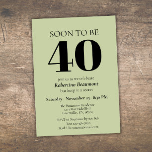 Simple Modern Green Surprise 40th Birthday Party Invitation