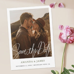 Simple Modern Green Typography Photo Save The Date