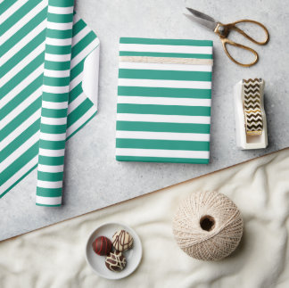 Simple Modern Green White Striped Minimalist Wrapping Paper