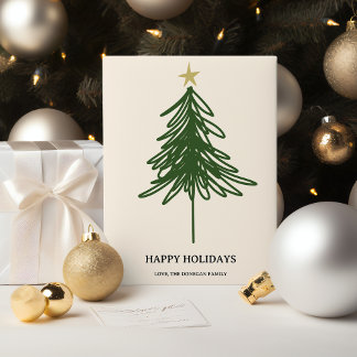 Simple Modern Greenery Christmas Tree Flat Holiday Card