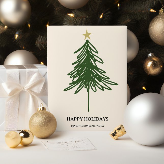 Simple Modern Greenery Christmas Tree Flat  Holiday Card (Creator Uploaded)
