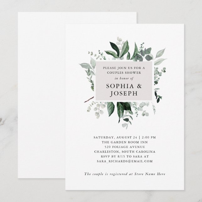 Simple Modern Greenery | Couples Shower Invitation (Front/Back)
