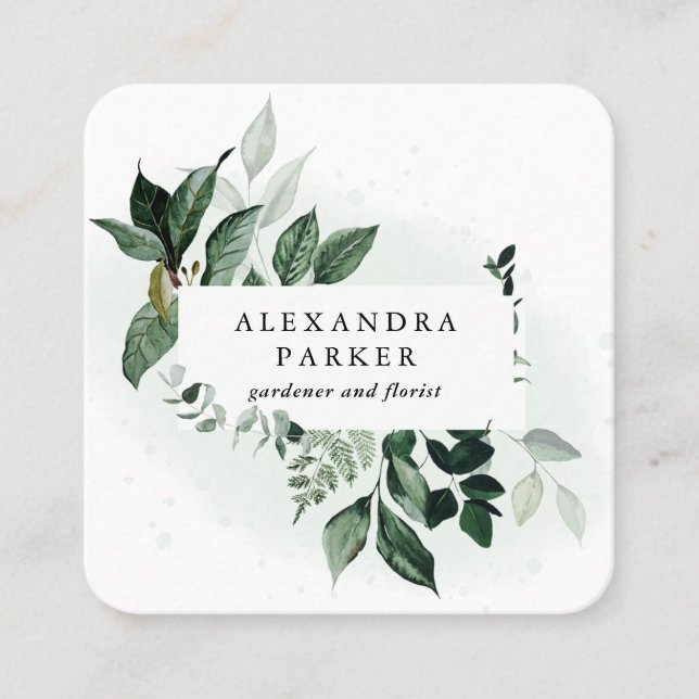 Simple Modern Greenery Square Business Card (Front)