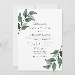 Simple Modern Greenery Wedding Invitation
