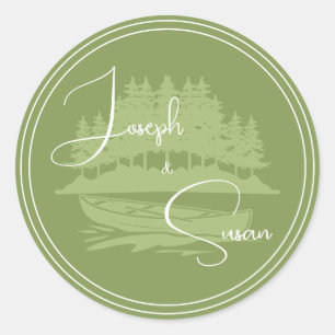 Simple Modern Greenery Woods Forest Lake Pine Tree Classic Round Sticker