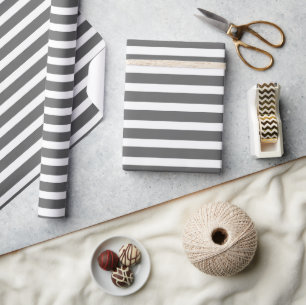 Simple Modern Grey and White Striped Minimalist  Wrapping Paper
