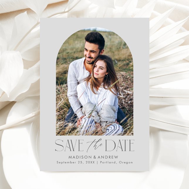 Simple Modern Grey Arch Photo Save The Date (Creator Uploaded)