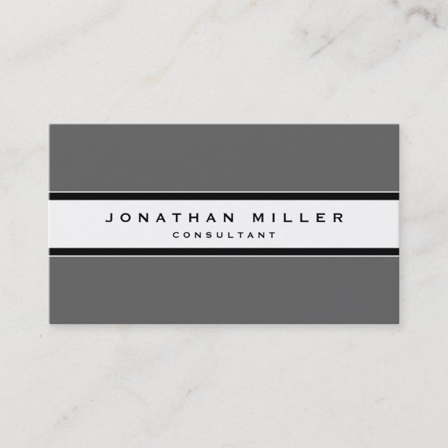 Simple Modern Grey | Black & White Stripe Business Card (Front)