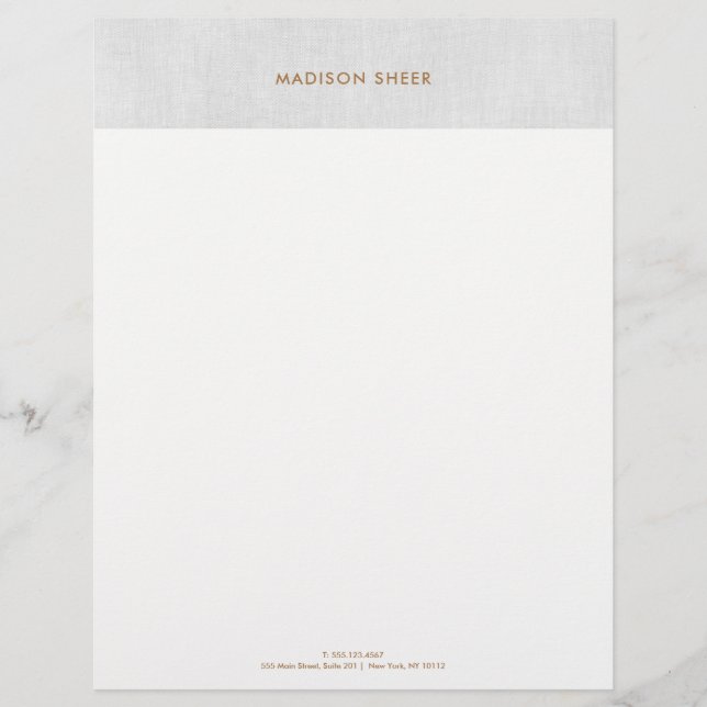 Simple Modern Grey Linen, Minimalist Professional Custom Letterhead (Front)
