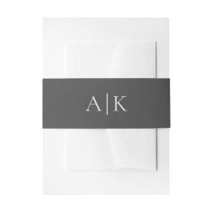 Simple Modern Grey Monogram Earth Tone Wedding Invitation Belly Band
