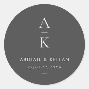 Simple Modern Grey Monogram Mix Match Wedding Classic Round Sticker
