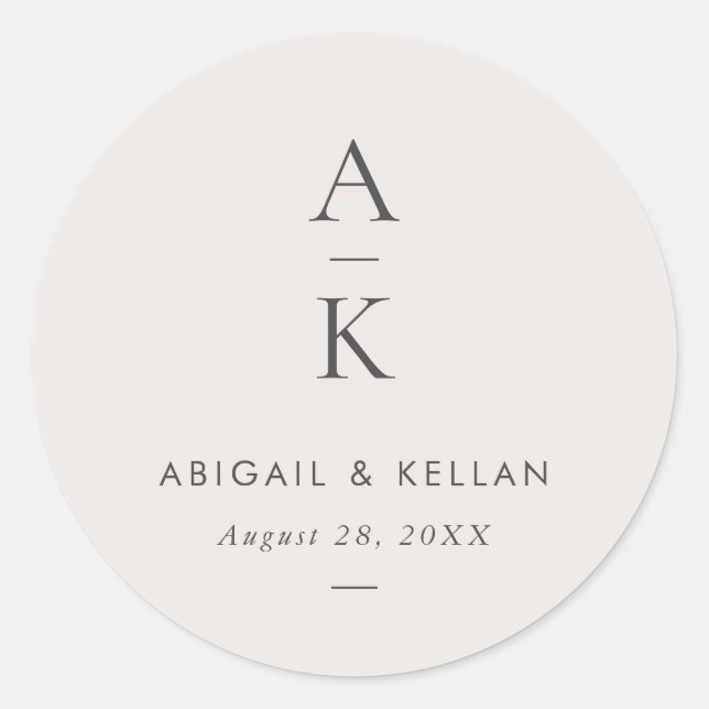 Simple Modern Grey Monogram Mix Match Wedding Classic Round Sticker (Front)