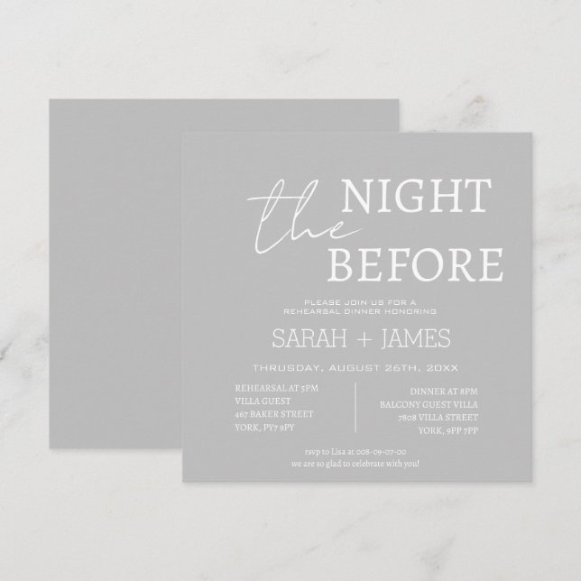 Simple Modern Grey White Rehearsal Dinner Wedding Invitation (Front/Back)
