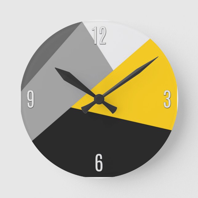 Simple Modern Grey Yellow and Black Geo Round Clock (Front)
