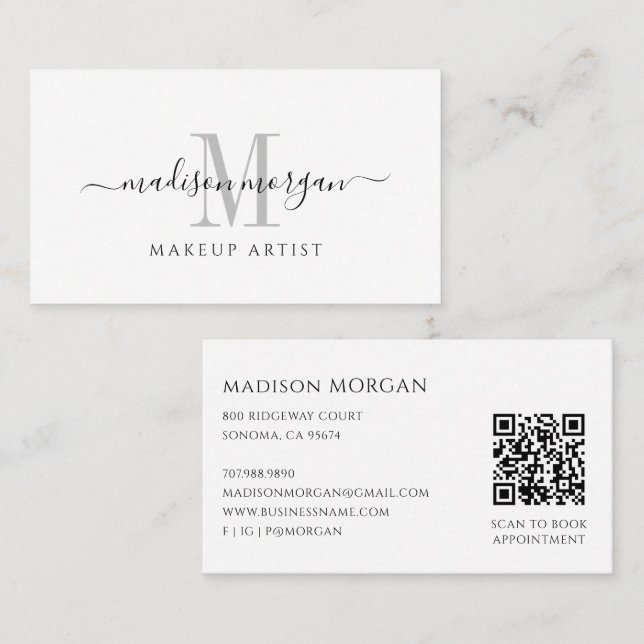 Simple Modern Hair Stylist QR Code Business Card (Front/Back)