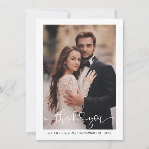 Simple Modern Hand-Lettered Heart Photo Thank You Card