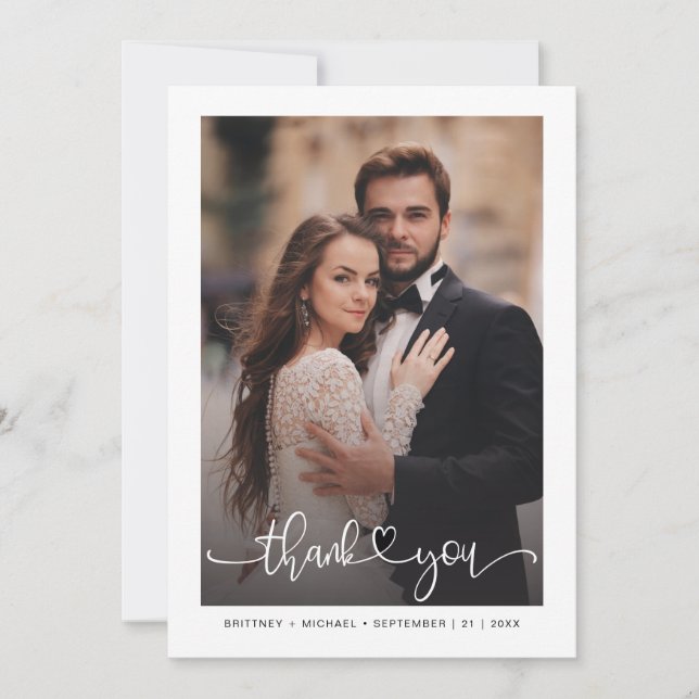 Simple Modern Hand-Lettered Photo Thank You Card (Front)