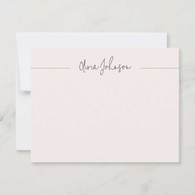 Simple Modern  Hand Lettered Pink Flat Note Card (Front)