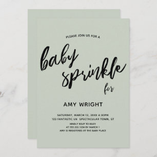 Simple Modern Handwriting Baby Sprinkle Sage Green Invitation