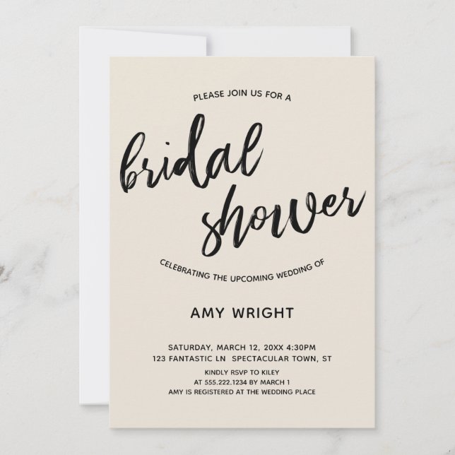 Simple, Modern Handwriting Bridal Shower in Cream Invitation (Front)