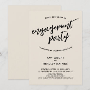 Simple, Modern Handwriting Cream Engagement Party Invitation