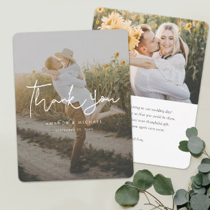 Simple Modern Handwriting Photo Wedding Thank You Card