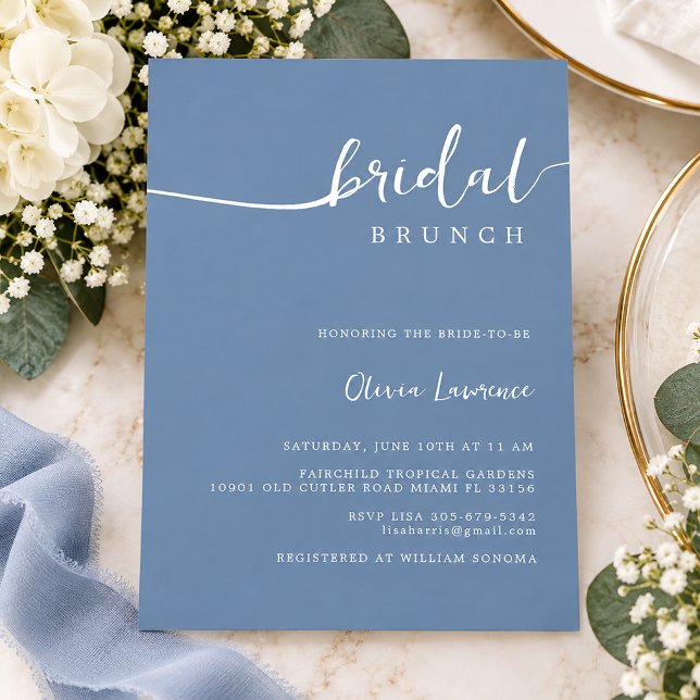 Simple Modern Handwritten Script Bridal Brunch  Invitation (Periwinkle Script Bridal Brunch)