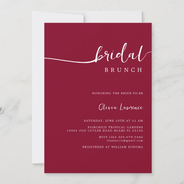 Simple Modern Handwritten Script Bridal Brunch  Invitation (Front)