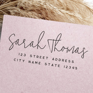 Simple modern handwritten script return address rubber stamp