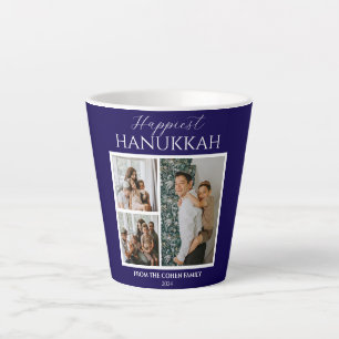 Simple Modern Happiest Hanukkah Elegant 3 Photo Latte Mug