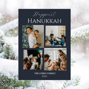 Simple Modern Happiest Hanukkah Elegant 4 Photo Holiday Card
