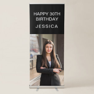 Simple Modern Happy 30th Birthday Party Photo Retractable Banner