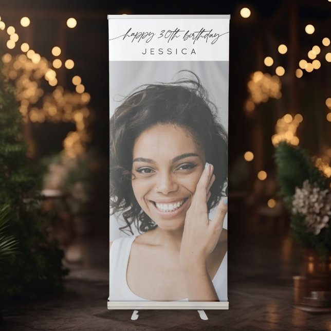 Simple Modern Happy 30th Birthday Script Photo  Retractable Banner (Creator Uploaded)