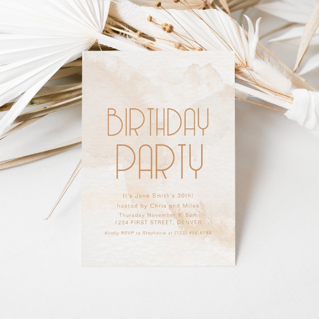 Simple Modern Happy Birthday Beige Party Invite (Creator Uploaded)