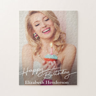 Simple Modern Happy Birthday Photo Jigsaw Puzzle