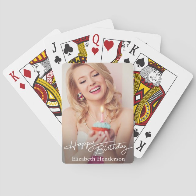 Simple Modern Happy Birthday Photo Playing Cards (Back)
