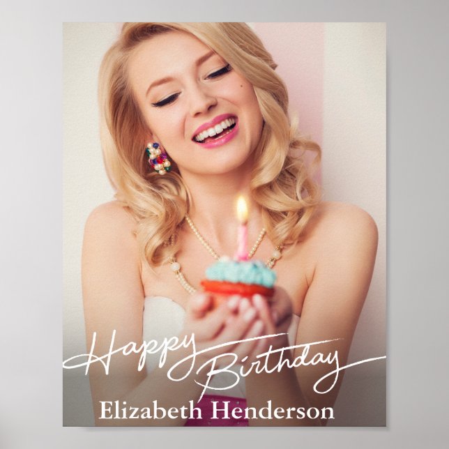 Simple Modern Happy Birthday Photo Poster (Front)