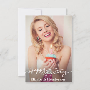 Simple Modern Happy Birthday Photo Thank You Card