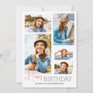 Simple Modern Happy Birthday Stylish 5 Photo Card
