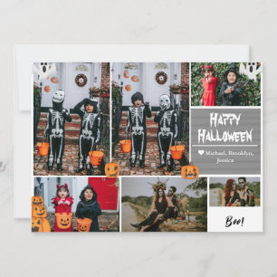 Simple Modern Happy Halloween photo family collage Holiday Card