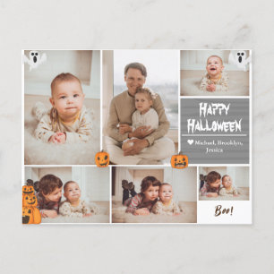 Simple Modern Happy Halloween photo family collage Holiday Postcard