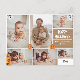 Simple Modern Happy Halloween photo family collage Holiday Postcard