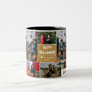 Simple Modern Happy Halloween photo family collage Two-Tone Coffee Mug
