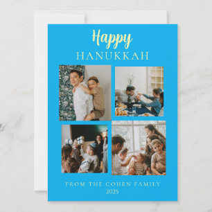Simple Modern Happy Hanukkah Elegant 4 Photo Holiday Card