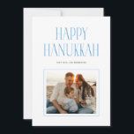 Simple Modern Happy Hanukkah Typography Photo Holiday Card<br><div class="desc">A modern Hanukkah photo card with simple design. "Happy Hanukkah" is in a stylish,  modern serif font. 

Upload your own photo. On the back of the card you can enter a longer message.</div>